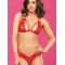 Red Halter Strappy Lace Bra Set Wholesale