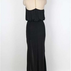 Black Gold Chain Halter Maxi Dress with T Back