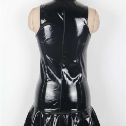 Sleeveless Solid Color Faux Leather Club Dress