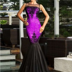 Sequins Appliqués Evening Dress with Mermaid Hem