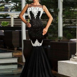 Sequins Appliqués Evening Dress with Mermaid Hem