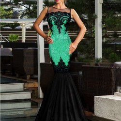 Sequins Appliqués Evening Dress with Mermaid Hem