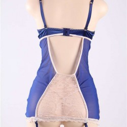 Sexy Navy And Beige Lace Satin Open Back Chemise Sexy Navy And Beige Lace Satin Open Back Chemise