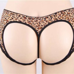 Leopard Print Lace Trimmed Open Back Panty