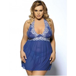 Blue Floral Halter Plus Size Babydoll Blue Floral Halter Plus Size Babydoll