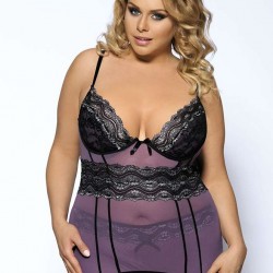 Purple Mesh And Metallic Lace Plus Size Babydoll
