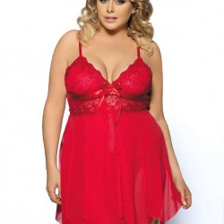 Red Flirty Lace and Microfiber Plus Size Babydoll Red Flirty Lace and Microfiber Plus Size Babydoll