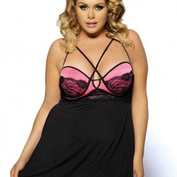 Plus Size pink lace stitching halter babydoll Plus Size pink lace stitching halter babydoll
