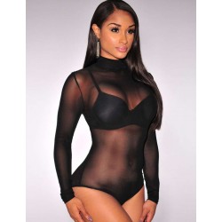 Black Sheer Mesh Long Sleeve Bodysuit Black Sheer Mesh Long Sleeve Bodysuit