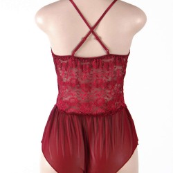 Wine Red Halter Lace Plus Size Teddy Lingerie Wine Red Halter Lace Plus Size Teddy Lingerie