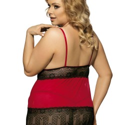 V-Neck Floral Lace Dark Red Plus Size  Babydoll