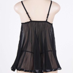 Black Plus Size Floral Bra Transparent Babydoll