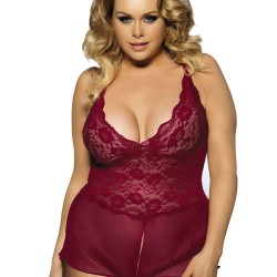 Wine Red Halter Lace Plus Size Teddy Lingerie Wine Red Halter Lace Plus Size Teddy Lingerie