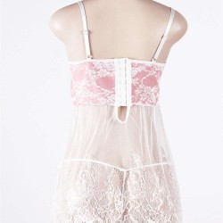 Pink Plus Size Bustier Top Babydoll With Sheer Bodice