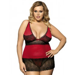 V-Neck Floral Lace Dark Red Plus Size Babydoll V-Neck Floral Lace Dark Red Plus Size Babydoll