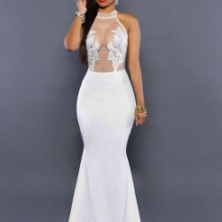 White Transparent Mesh  Applique Maxi