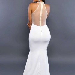 White Transparent Mesh  Applique Maxi