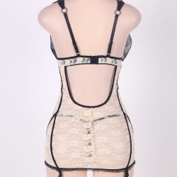 Black And Nude Plus Size Lace Open Back &Cup Babydoll