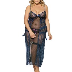 Long Transparent Plus Size Lingerie Dress With Side Open