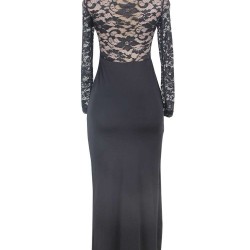 Black Lace Long Sleeve Evening Dress