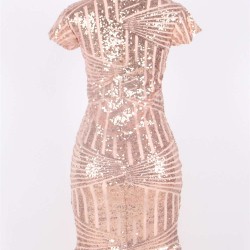 In Stock Rose Gold Sequins V Neck Sexy Dress 