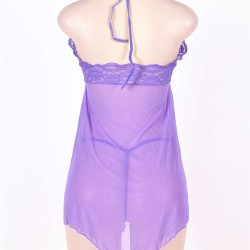 Purple Plus Size Halter Lace Top Babydoll