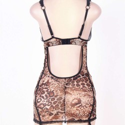 Plus Size Transparent Bra Leopard Print Babydoll