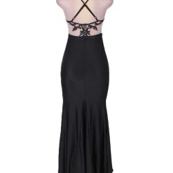 Black Embroidery Halter Evening Gown