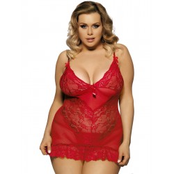 Red Plus Size Transparent Lace Floral Babydoll Red Plus Size Transparent Lace Floral Babydoll