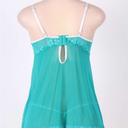 Green Plus Size Sexy Babydoll Set Mesh & Lace