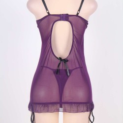 R76155P Purple Plus Size Round Back Babydoll 