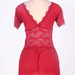 Burgundy Sheer Mesh Babydoll Lingerie Set