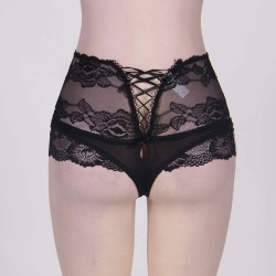 Queen Size High Waist Strappy Floral Black Lace Panty