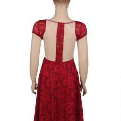 Lace Elegant Round Neck Red Bodycon Dress
