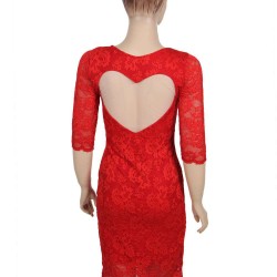 Lace Heart Sexy Red Slim Fashion Dress