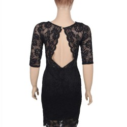 Plus Size Black Half Sleeve Sexy Fashion Dress