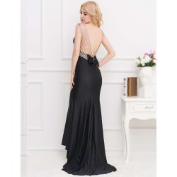 Plus Size  Black Formal Golden Strap Open Back Evening Dress Plus Size  Black Formal Golden Strap Open Back Evening Dress