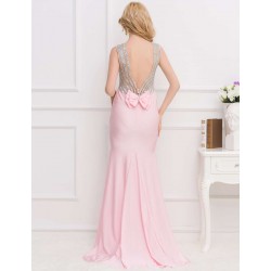 Plus Size Pink Open Back Golden Strap Ruffle Evening Dress Plus Size Pink Open Back Golden Strap Ruffle Evening Dress