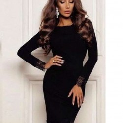 Velvet Round Neck Lace Hem Details Dress