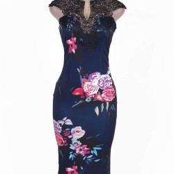 Elegant V-neck Print Bodycon Dress 
