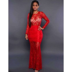 Beaming Red Lace Long Sleeve Croch Dress Beaming Red Lace Long Sleeve Croch Dress