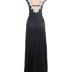 Black Embroidered Mesh Wrap Open Back Long Dress
