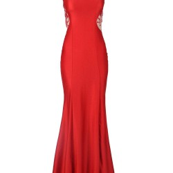 Red Gorgeous Off Shoulder Embroidery Evening Dress