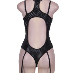 Vinyl Leather and Black Lace Garter Teddy Vinyl Leather and Black Lace Garter Teddy