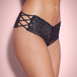 Sexy Black High Waist Floral Lace Strappy Panty 