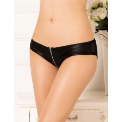 Plus Size Black Leather Zipper Panty