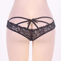 Black Caged Back Open Crotch Lace Panty