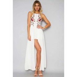 Elegant White Embroidery Backless Long Dress Elegant White Embroidery Backless Long Dress