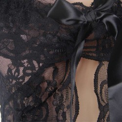 Black Floral Sheer Lace Fly-Away Plus Size Babydoll Black Floral Sheer Lace Fly-Away Plus Size Babydoll