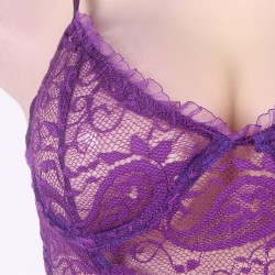 Purple Floral Lace Round Back Plus Size Babydoll